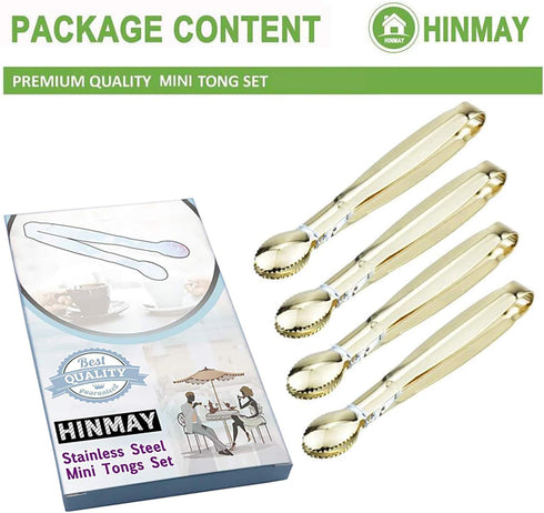 Mini Serving Tongs 5 Inches Appetizer Tongs, Set of 4 (Gold)...