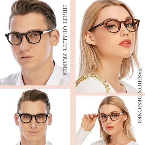 AQWANO Computer Reading Glasses Blue Light Blocking -4 Pack Round Frames Anti Blue Ray Reduce Eyestrain Readers Glasses Men/Women,1.25...
