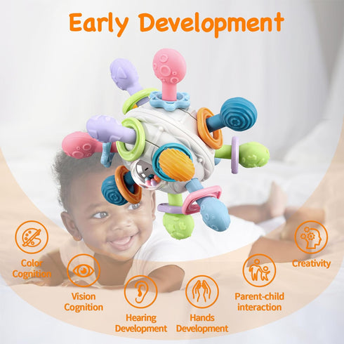 Grabbing Ball Baby Toy,Sensory Teething Teether Toys,Silicone Teething Ring, Motor Skills Toy, Montessori Early Educational Toy, Baby Rattle, Baby...