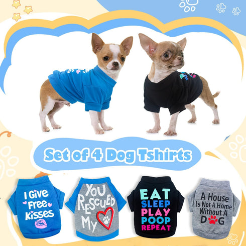 4 Pieces Dog Clothes for Small Dogs Boy Chihuahua Clothes Yorkie Teacup Clothes Spring Summer Pet Shirt Cute Puppy Clothes Outfits Dog T-Shirt (4 ...