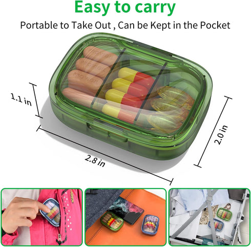 2 Pack 3 Compartment Small Pill Box, Moisture Proof Pill Case, Travel Pill Organizer for Pocket Purse, Daily Portable Medicine Vitamin Box, Fish O...