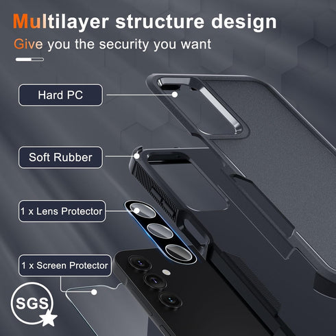 for Samsung Galaxy A15 5G Case, Full Body Heavy Duty Rugged Shockproof Protective Phone Cover with Lanyard Strap, Tempered Glass Screen Protector ...