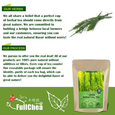 FullChea - Horsetail Tea, 1.5g X 30 Count - Premium Dried Horsetail Herb For Hair & Nail - Non-GMO - Caffeine-free - Natural Cola De Caballo Hierb...