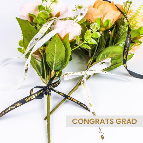 2 Rolls 50 Yards Graduation Ribbon 3/8 Inch Wide, Congrats Grad Gold Satin Ribbon for Gift Wrapping Class of 2024 Graduation Party Decorations DIY...