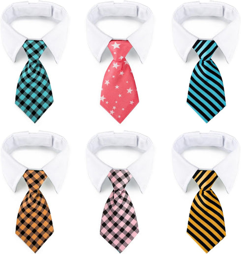 Segarty Neck Ties for Dogs, 6pcs Dog Tie, Adjustable White Dog Collar with Formal Classy Stripped Neck Tie for Pet Cats Small and Medium Boy Puppy...