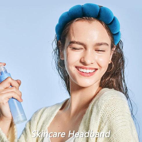 VELSCRUN 3 Pcs Spa Headband, Makeup Headband, Face Wash Headband, Skincare Headbands, Navy Blue Velvet Puffy Sponge Hair Band Bow Tie Bubble Spa H...