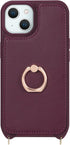 for iPhone 15 Case with Card Holder and Strap for Women,Crossbody Lanyard,Stand Ring Kickstand,Snap Clasp,Phone Wallet Cases 6.1 inch(Wine Red)......