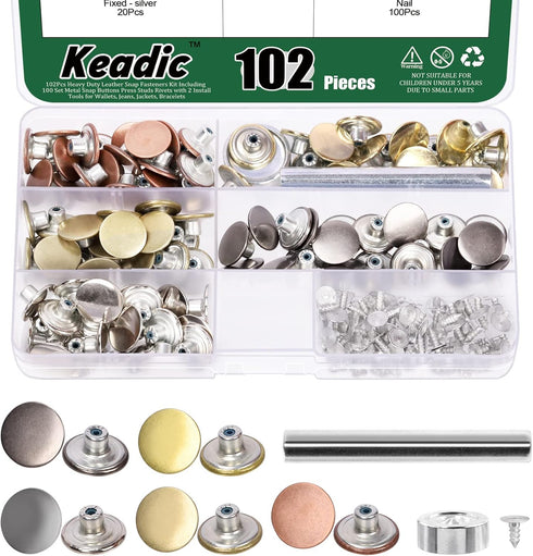 Keadic 202Pcs 5 Color No Sewing Jeans Buttons Replacement Kit with Metal Base, 17mm Metal Buttons Replacement Repair Combo Thread Rivets Tack Snap...