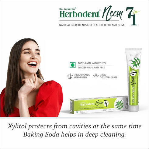 Herbodent® NEEM 7 in 1 Toothpaste-Organic Herbs-Neem, Black Seed & Xylitol for Anti Cavity-Cardamom & Mint for Taste & Freshness-Baking Soda for E...