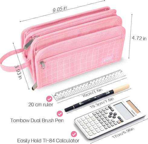Sooez Large Pencil Case, Big Capacity Pencil Pouch Pen Bag with 3 Compartment, Portable Canvas Stationery Organizer with Zipper, Cute Aesthetic Sc...