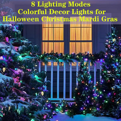 Solar Strawberry String Lights for Halloween Christmas Mardi Gras Decorations, 50 LED C6 8 Modes Solar Christmas Lights for Outdoor Mardi Gras Chr...