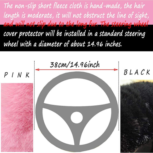 Fluffy Steering Wheel Cover for Women/Girls/Ladies Fuzzy Steering Wheel Cover Winter Warm Faux Wool Plush Car Wheel Cover Furry Steering Wheel Pro...