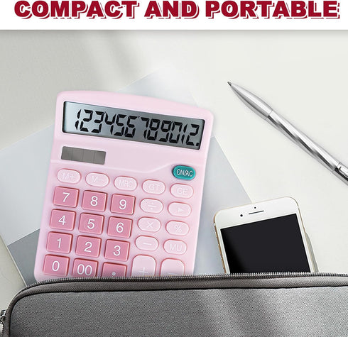 Basic Calculator with Comfortable Large LCD Display, 12 Digits Calculators Desktop, Tilt Screen, Big Button, Desk Calculator with Dual Power (Sola...