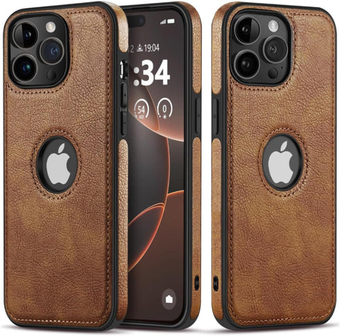 Classy Design Luxury Leather Phone Case for iPhone 12 Pro Max Non-Slip Grip Full Body Ultra Slim Protective Case (2020,6.7”) (Brown)...