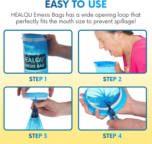 Healqu Hospital Vomit Bags - 12 Pack 1000ml Car Throw Up Bag - for Airsick Travel & Motion Sickness - Leak Resistant Puke Bag - Disposable Barf Ba...