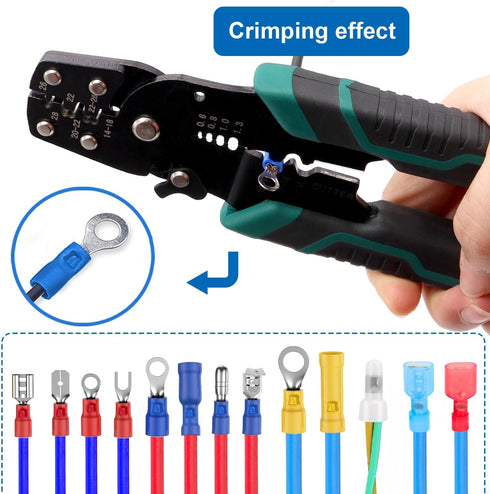 smseace 210PCS Wire Butt connectors with Wire stripper crimping tool22-10AWG Butt Splice Connectors Insulated Electrical Butt connectors Straight ...