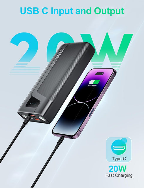 Portable Charger, 20000mAh Power Bank USB C 20W SCP 22.5W High Speed Charging Bank, External Battery Pack with 6W Bright Flashlight, Compatible wi...