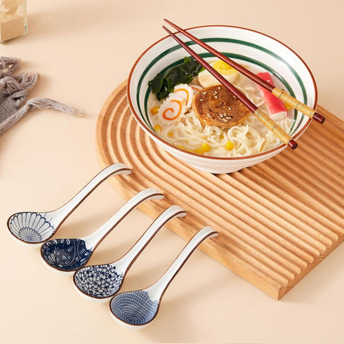 Asian Soup Spoons Set, Ceramic Soup Spoon Japanese Pho Miso Ramen Curries Spoons,Chinese Large Spoons Soup for Woton Noodles Dumpling Rice, Korean...