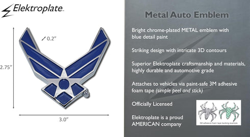 Elektroplate Officially Licensed Premium United States Air Force Wings Blue All Metal Emblem for Cars, Trucks, and All Auto | Universal Fit at 3.0...