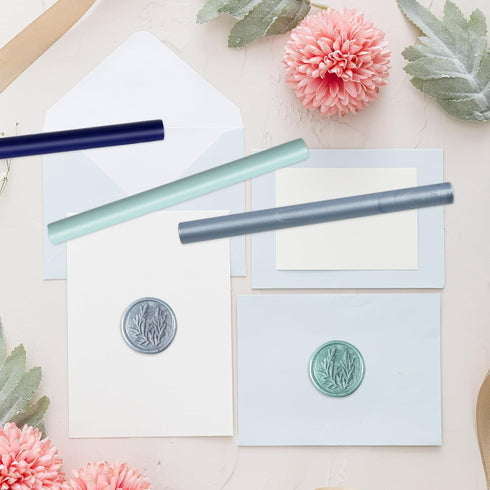 Whaline 12Pcs Dusty Blue Wax Seal Sticks Gradient Blue Color Glue Gun Sealing Wax Sticks Envelop Sealing Wax for Wedding Invitations Cards Envelop...
