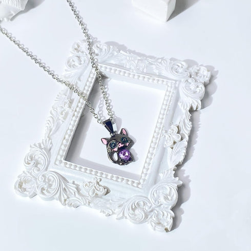 Black Cat Necklace Cute Cat Necklace Rhinestone Heart Necklace Cat Heart Necklace Jewelry for Women and Teen Girls...