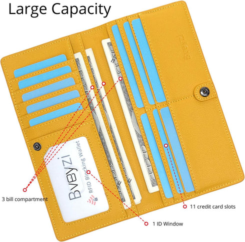 Bveyzi Ultra Slim Thin Leather RFID Blocking Credit Card Holder Bifold Clutch Wallets for Women (Yellow)...