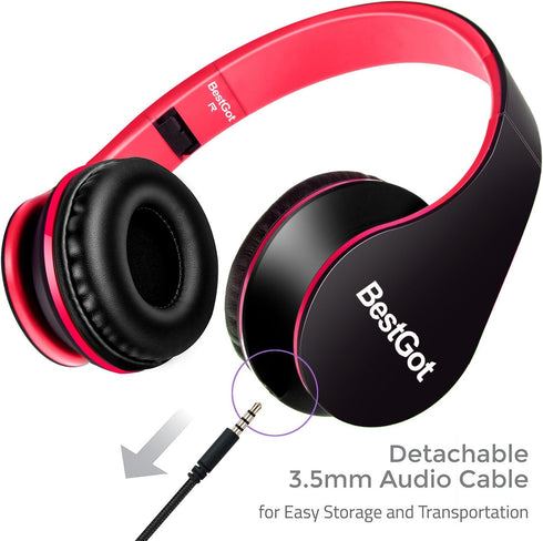 Kids Headphones for Boys Girls Adults with Microphone Volume Control Removable Audio Cable Black/Red...