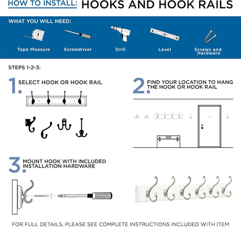 Franklin Brass Key Tidy (2-Pack) Pure White Key Holder 7" Wall Mount Key Rack 4 Key Hooks for Wall, Hallway, Entry Small Keychain Rail Organizer B...