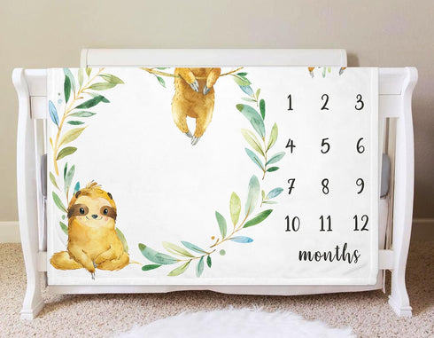 Sloth Milestone Blanket, Safari Baby Growth Chart Monthly Blanket, Watch Me Grow Sloth Baby Nursery for New Moms Baby Shower(50"x40")...
