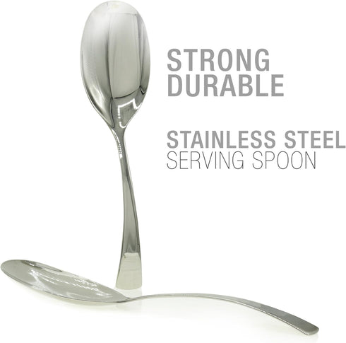 Large Buffet Serving Spoons - MIJIG Set of 2 Custom Designed Mirror-Polished Stainless-Steel Utensil Set for Homes, Hotels & Party Planners – Dinn...