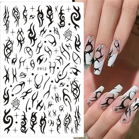 Butterfly Nail Stickers 3D Self-Adhesive Rose Nail Art Stickers Gothic Design Star Nail Decals Black Sun Moon Flame Flower Nail Art Supplies for W...