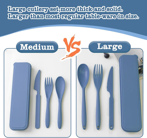 Large Reusable Utensils Set with Case, 3 Sets Travel Utensils with Case, Portable Knife Fork and Spoon Set for Lunch Box Camping Picnic Work or Da...