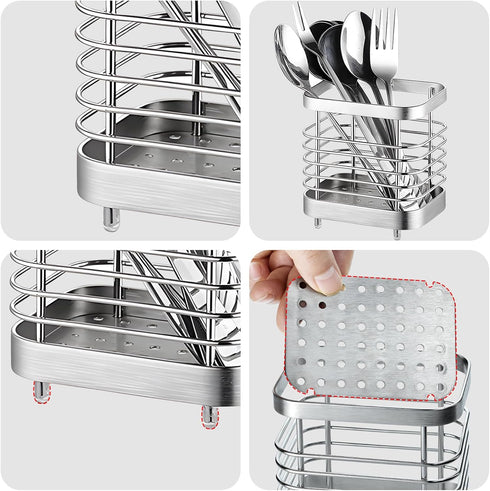 Utensil Holder, Stainless Steel Utensil Drying Rack with Detachable Base, Dish Drainer for Kitchen Counter, Silverware Cutlery Flatware Holder For...