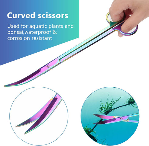 Quarium Aquascape Tools Kits, 4 in 1 Anti-Rust Aquatic Plant Aquascaping Tool Stainless Steel Black Tweezers Scissors Spatula for Aquarium Tank Cl...