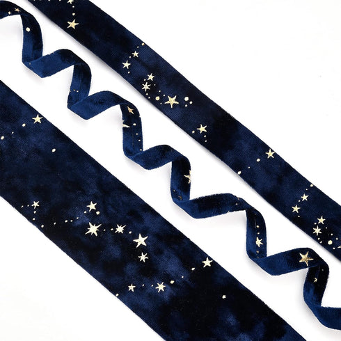 BENECREAT 6.6 Yards 3 Sizes Velvet Ribbons with Star Pattern Drak Blue Double Faced Velvet Ribbon for Sewing Craft, Mother's Day Festival Gift Pac...