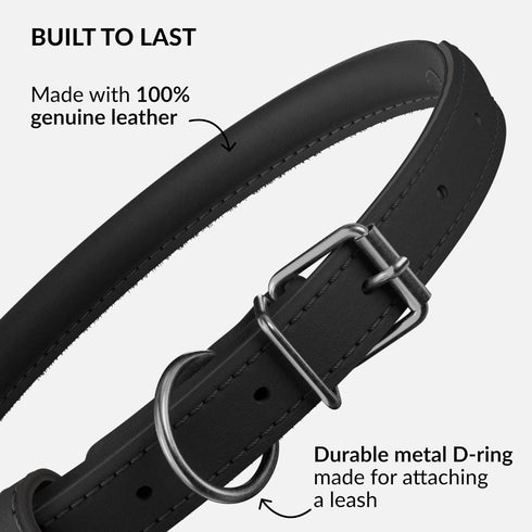 CollarDirect Rolled Leather Dog Collar, Soft Padded Round Puppy Collar, Handmade Genuine Leather Collar Dog Small Large Cat Collars 13 Colors (6-7...