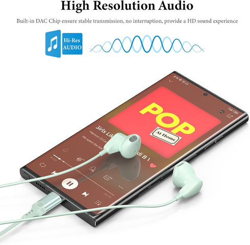 USB C Headphones for iPhone 15 Plus iPad 10th/Pro,USB Type C Earphones Stereo USB C Wired Earbuds with Mic Volume Control for Samsung S24 Ultra S2...