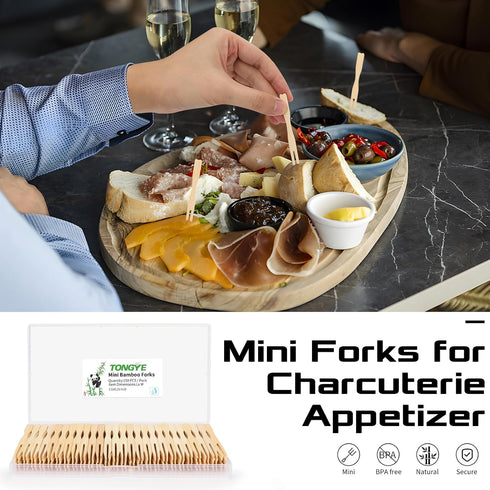 Appetizer Forks Mini, Disposable Mini Fork for Appetizers, Two Prongs Fancy Toothpicks for appetizers Fruits, Charcuterie Forks, Small Tiny Bamboo...