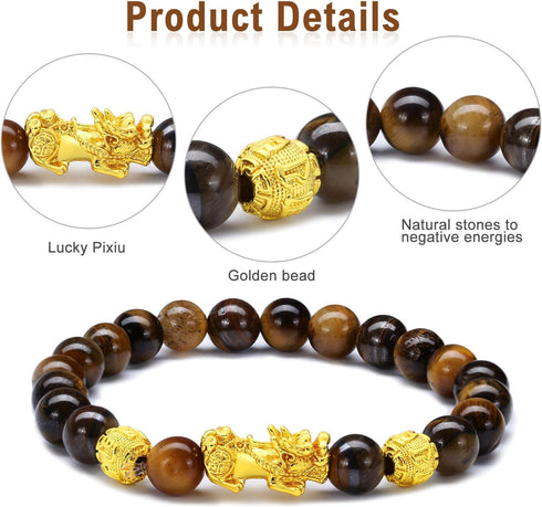 Hicarer 6 Pieces Pixiu Feng Shui Bracelets Bulk Chinese Dragon Charm Bracelets Luck Beaded Decorations for Men Women...