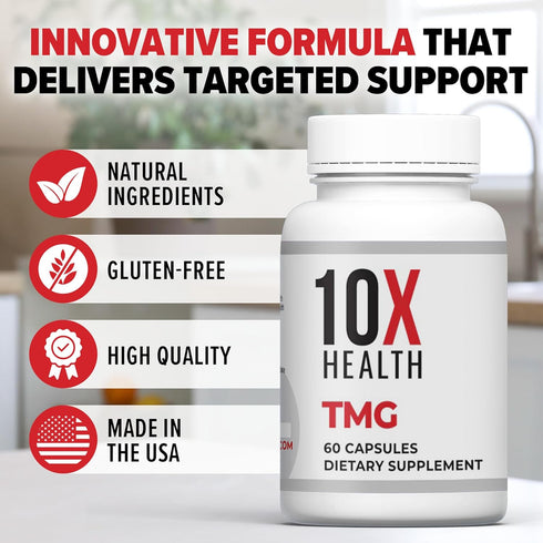 10X Health TMG Supplements - Trimethylglycine Amino Acid as Betaine Anhydrous for Liver Support, Energy, Heart Health, & to Regulate Homocysteine ...