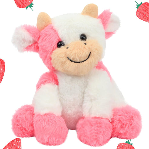 Hopearl Adorable Plush Cow Toy Floppy Dairy Cattle Soft Stuffed Animal Cute Birthday for Boys Girls Kids Toddlers, Strawberry Pink, 9''...