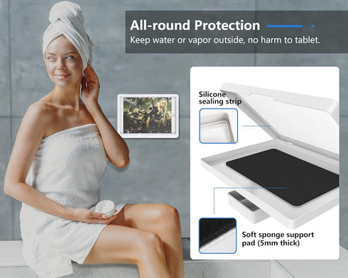 MoKo Wall Mount Shower Tablet Holder, 360 Rotation Waterproof Tablet Holder Bathroom Tablet Case Mount Shelf with Touchable Anti-Fog Screen for Ta...