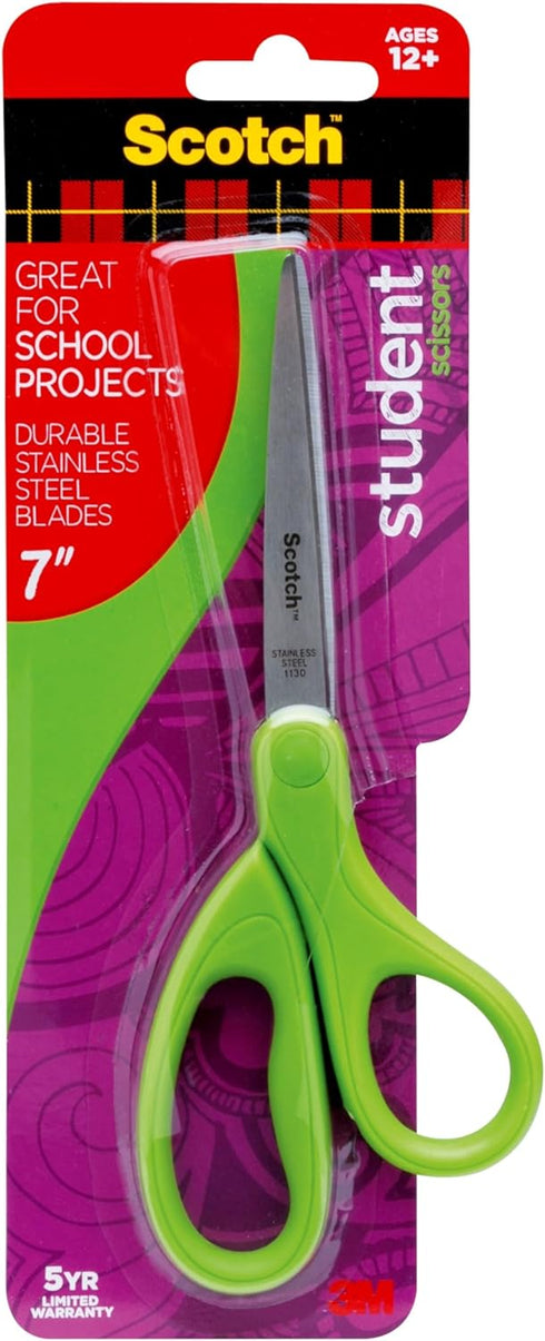Scotch 7-Inch Student Scissors, Blue, Green, and Purple, Colors Vary, 6-Pack...