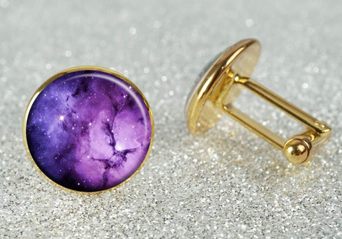 Custom Classic Jewelry Tuxedo Shirt Sliver Cufflinks Men's Unique Business Wedding Gifts (Nebula Galaxy Purple- 01)...