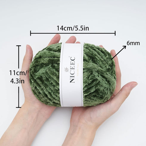 NICEEC 300g Soft Chenille Yarn Blanket Yarn Velvet Yarn for Knitting Fancy Yarn for Crochet Weaving DIY Craft Total Length 150m (164yds)_Army Gree...