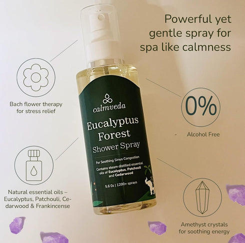 Eucalyptus Shower Spray Spa Feel - Escape to Serene Eucalyptus Forest (1200+ Sprays) | 100% Natural Essential Oil Spray, infused with FlowerBACH™ ...