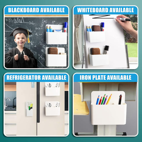2 Pcs Magnetic Marker Holder Wall Mount Marker Caddy Pencil Holder for Dry Erase Whiteboard Fridge, Self Adhesive Marker Pen Holder for Home Offic...