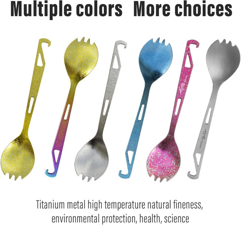 TiTo Titanium Bottle Opener Spork Lightweight Metal Portable Reusable Flatware Spoon Fork for Outdoor Camping, Traveling, Hiking and Picnics Dinne...