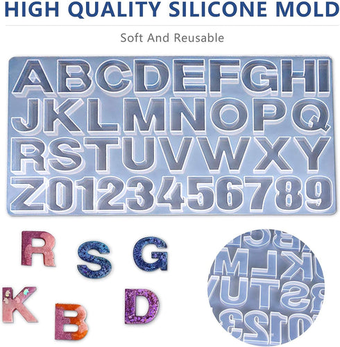 DIY Letters Backwards Silicone Mold Alphabet Number Silicone Molds Large Clear Resin Mold Jewelry Keychain Casting Mold Epoxy Resin Craft Supplies...