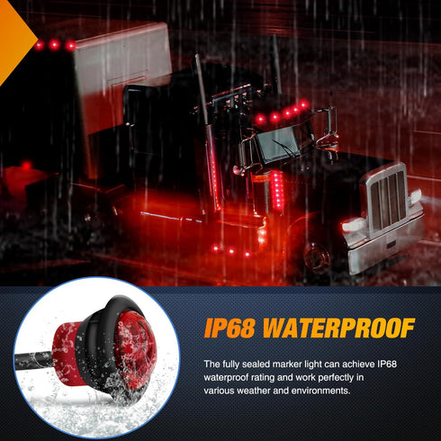Nilight 3/4Inch Round Marker Light 10PCS Red LED Clearance Light 2 Connectors Side Indicator Bullet Marker Light IP68 Waterproof for Trailer Truck...